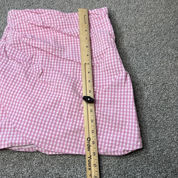 Zara Skirt Womens Small Pink Gingham Check Wrap Asymmetric Mini Lined High Waist - Picture 6 of 14